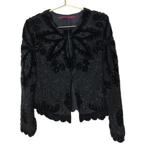 Emma Black Silk Beaded Blazer 4 Embroidered Velvet